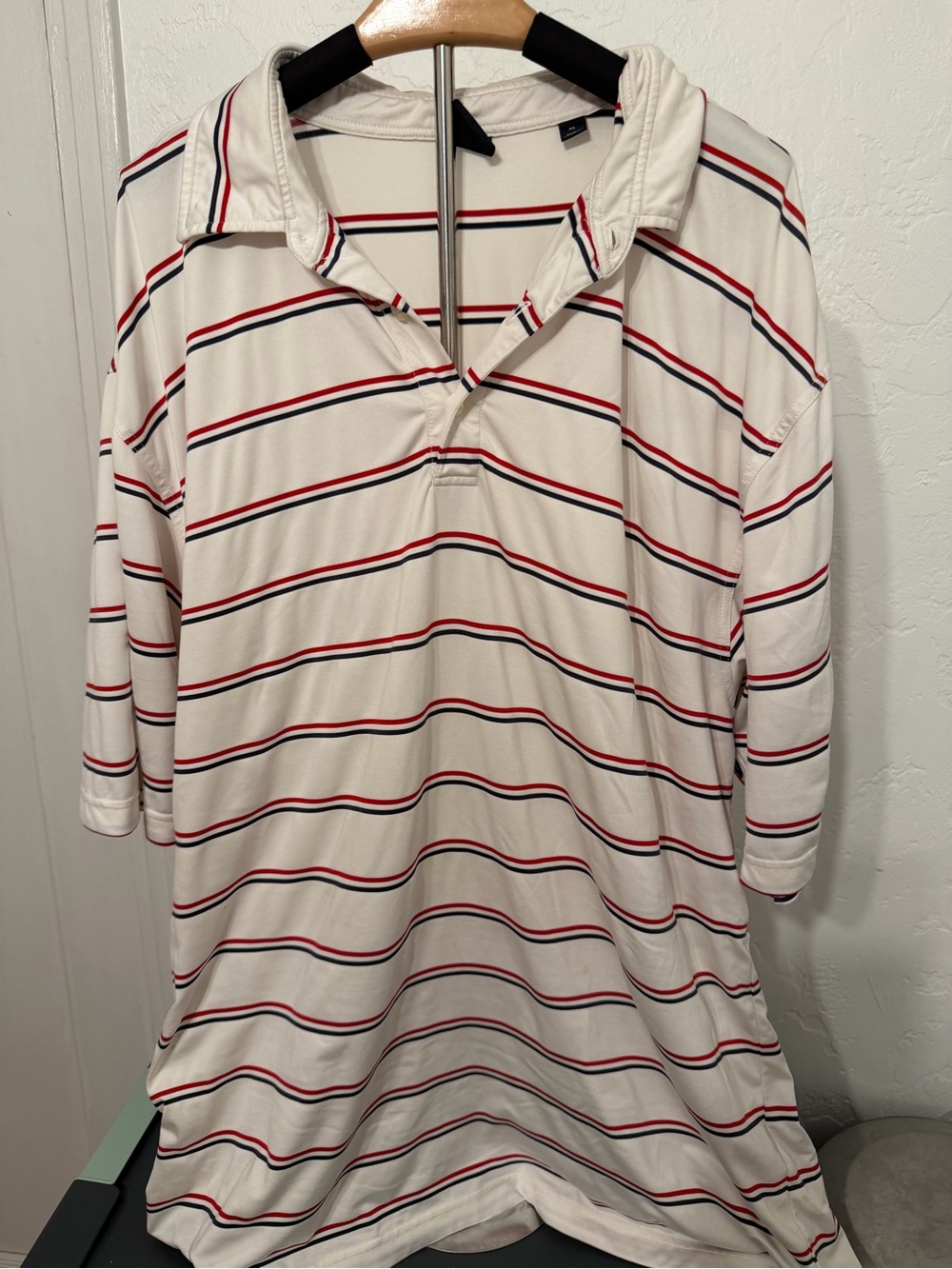 Men's Dunning White Polo with Red & Navy Stripe Detail